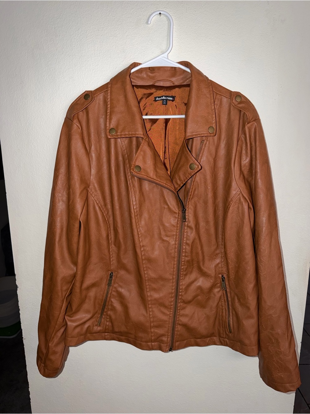 Charlotte Russe Women's Brown Faux Leather Moto Jacket